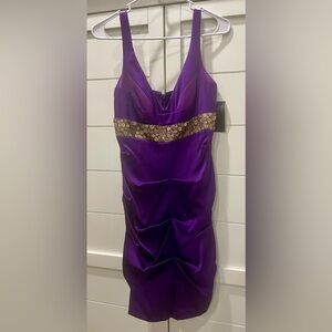 Nicole Miller Ruched Purple Dress with Gold Accents NWT - Retails $465